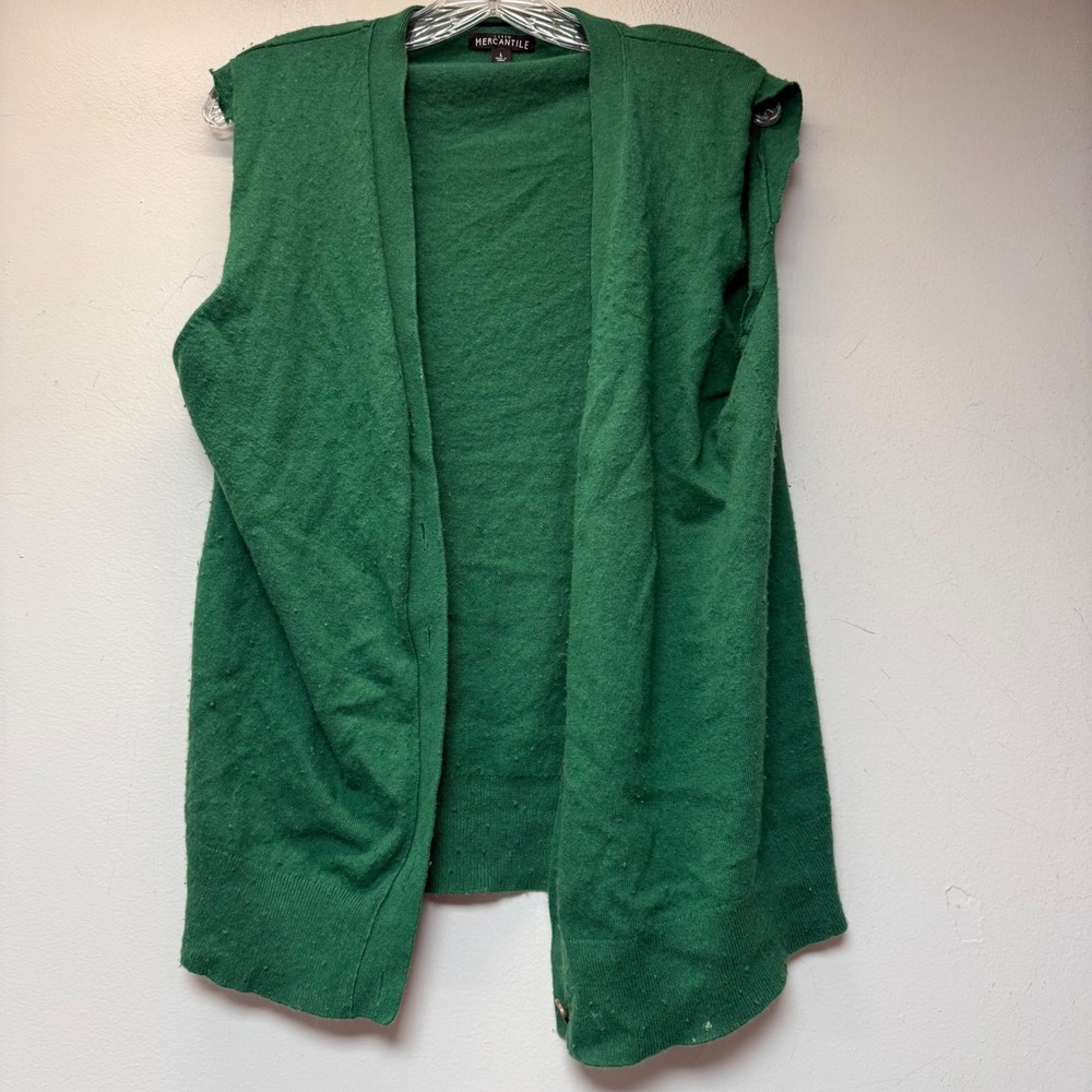 J.‎ Crew Mercantile Sweater Vest Womens L Green Good Wool Blend Open Front 12731